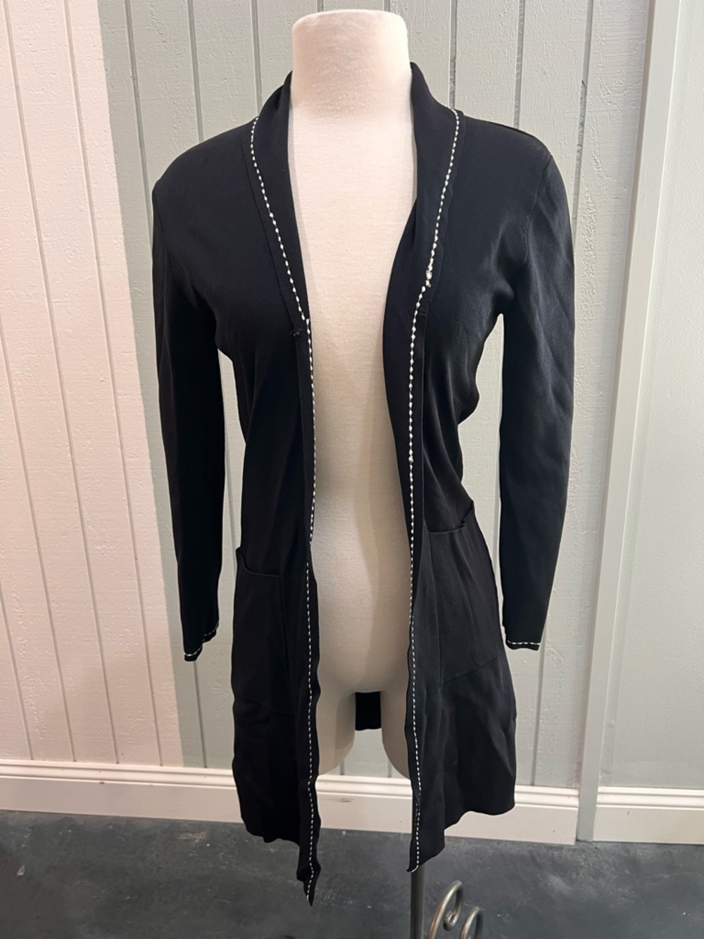 Black Long Open-Front Women's Cardigan Sweater